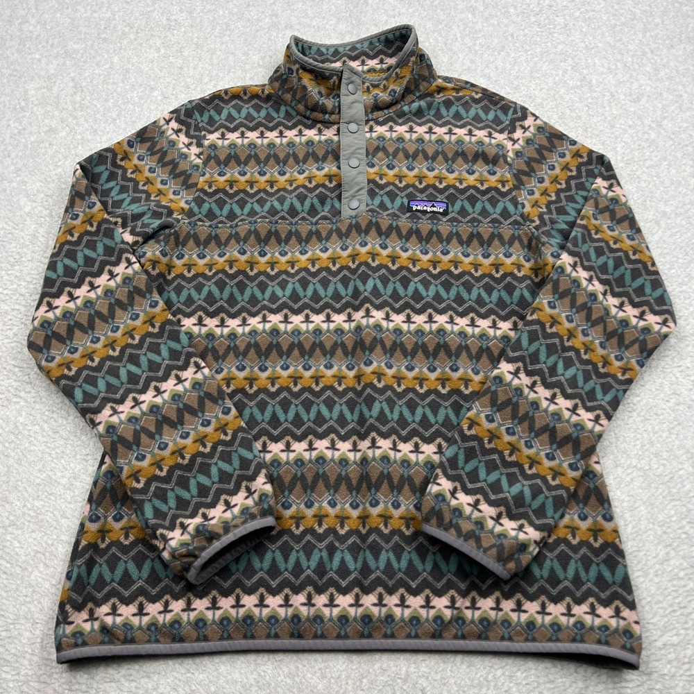 Patagonia Micro D Snap-T Pullover Womens Large Companions Green Fleece Top 26020